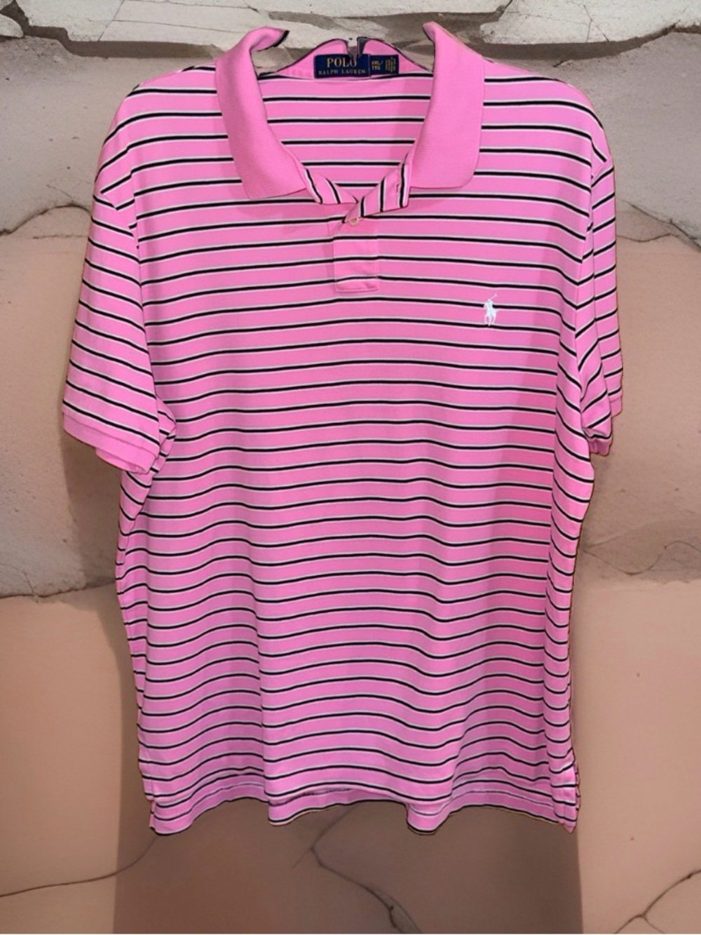 Polo Ralph Lauren Men’s Pink Polo with Navy Stripes-XXL-EC